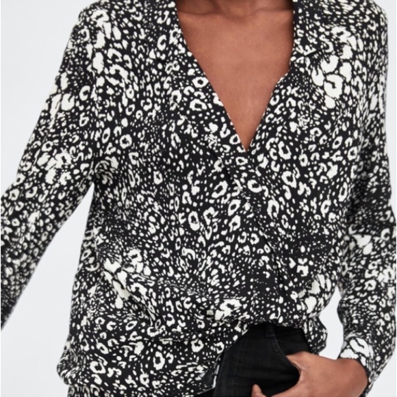 Zara Tops - Zara Leopard Print Wrap Blouse Top Size XXL